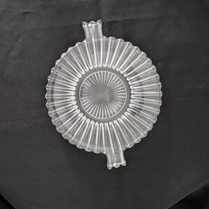 Vintage Heisey Glass Ridgeleigh Small Cheese Plate‎ With Handles 6.5" Dia